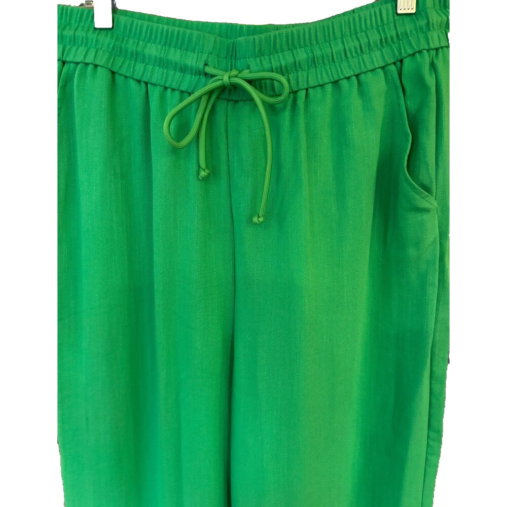 Halara Wide Leg Palazzo Pants L Tall Kelly Green Drawstring NWT "Linen-Feel" - Picture 2 of 11